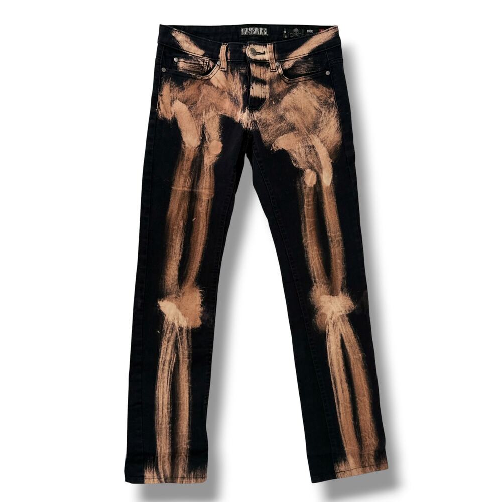 Lip Service Rude Fit Skeleton Bleach Print Jeans Black Sz 28 X 31 Punk Goth Emo